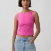 Camiseta sin mangas corta de punto tupido con cuello barco