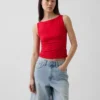 Camiseta sin mangas corta de punto tupido con cuello barco