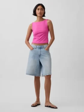 Camiseta sin mangas corta de punto tupido con cuello barco