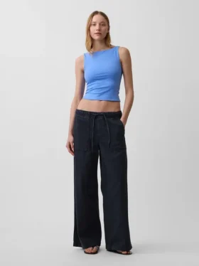 Camiseta sin mangas corta de punto tupido con cuello barco