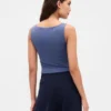 Camiseta sin mangas corta de punto tupido con cuello barco