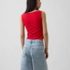 Camiseta sin mangas corta de punto tupido con cuello barco