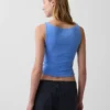 Camiseta sin mangas corta de punto tupido con cuello barco
