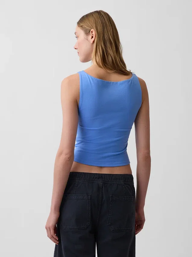 Camiseta sin mangas corta de punto tupido con cuello barco