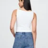 Camiseta sin mangas corta de punto tupido con cuello barco