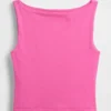 Camiseta sin mangas corta de punto tupido con cuello barco