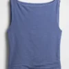 Camiseta sin mangas corta de punto tupido con cuello barco