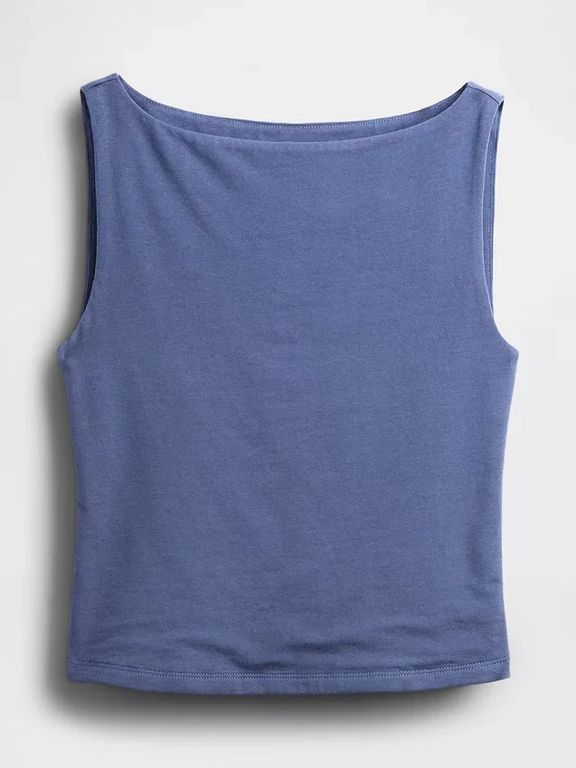 Camiseta sin mangas corta de punto tupido con cuello barco