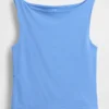 Camiseta sin mangas corta de punto tupido con cuello barco