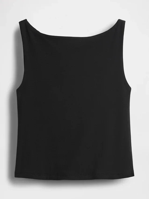 Camiseta sin mangas corta de punto tupido con cuello barco