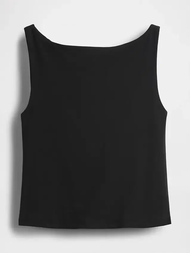 Camiseta sin mangas corta de punto tupido con cuello barco