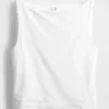 Camiseta sin mangas corta de punto tupido con cuello barco