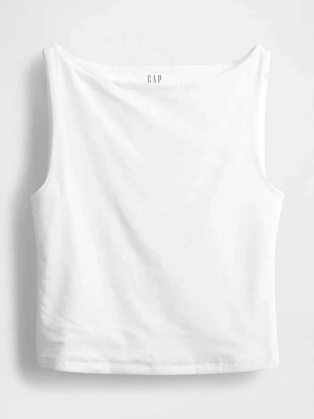Camiseta sin mangas corta de punto tupido con cuello barco