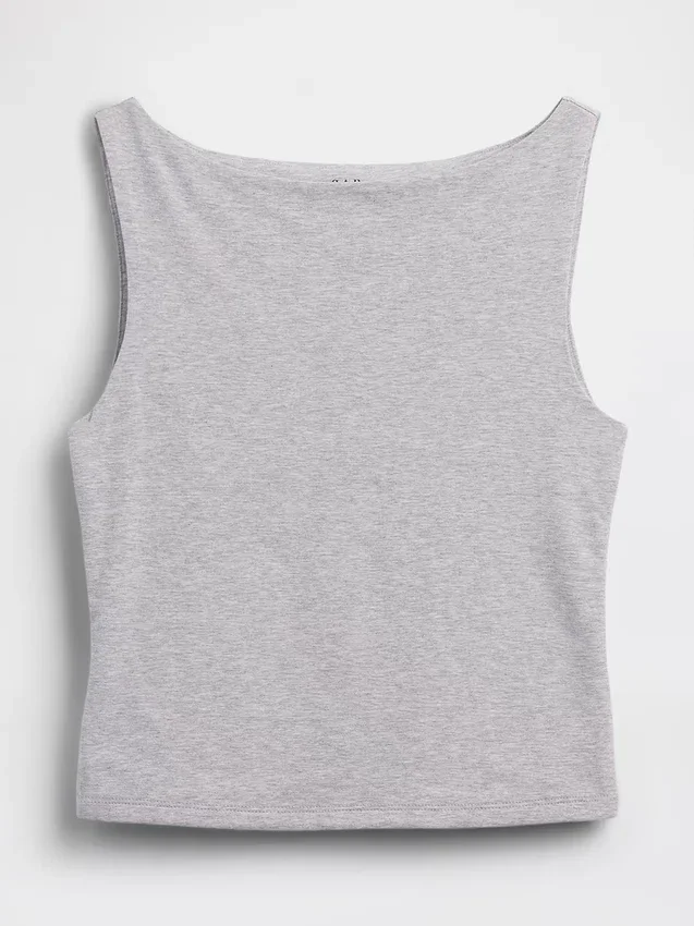 Camiseta sin mangas corta de punto tupido con cuello barco
