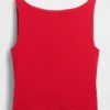 Camiseta sin mangas corta de punto tupido con cuello barco