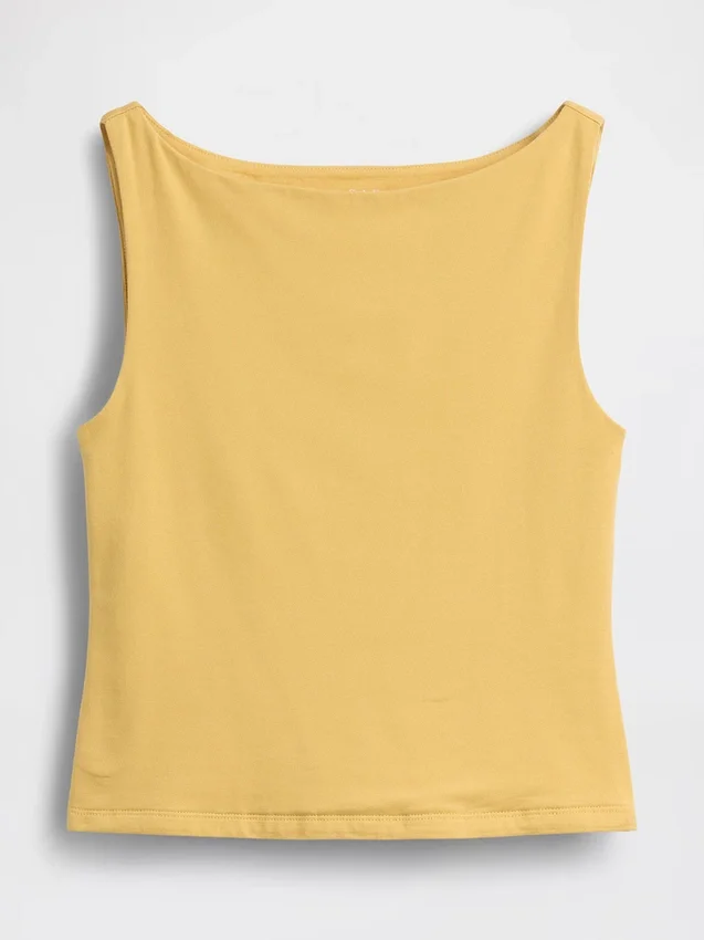 Camiseta sin mangas corta de punto tupido con cuello barco