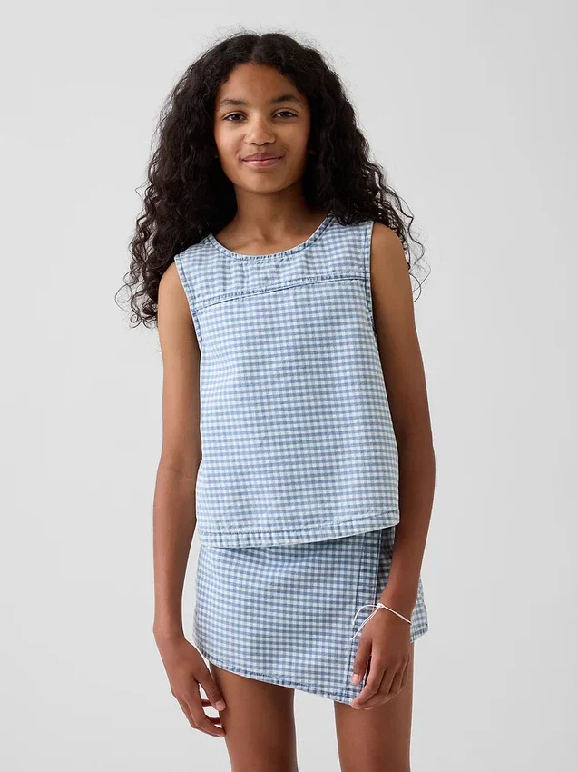 Camiseta sin mangas de denim a cuadros vichy para niños