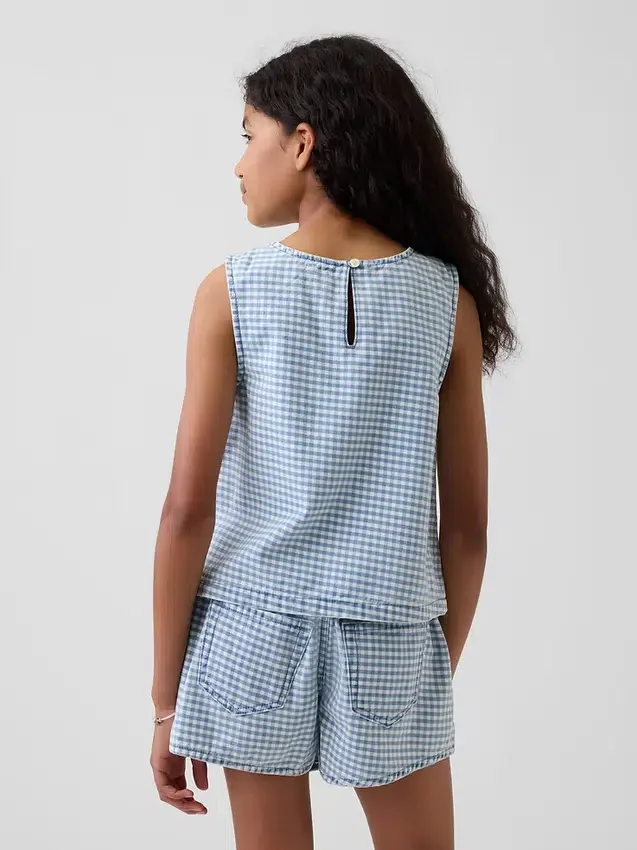 Camiseta sin mangas de denim a cuadros vichy para niños