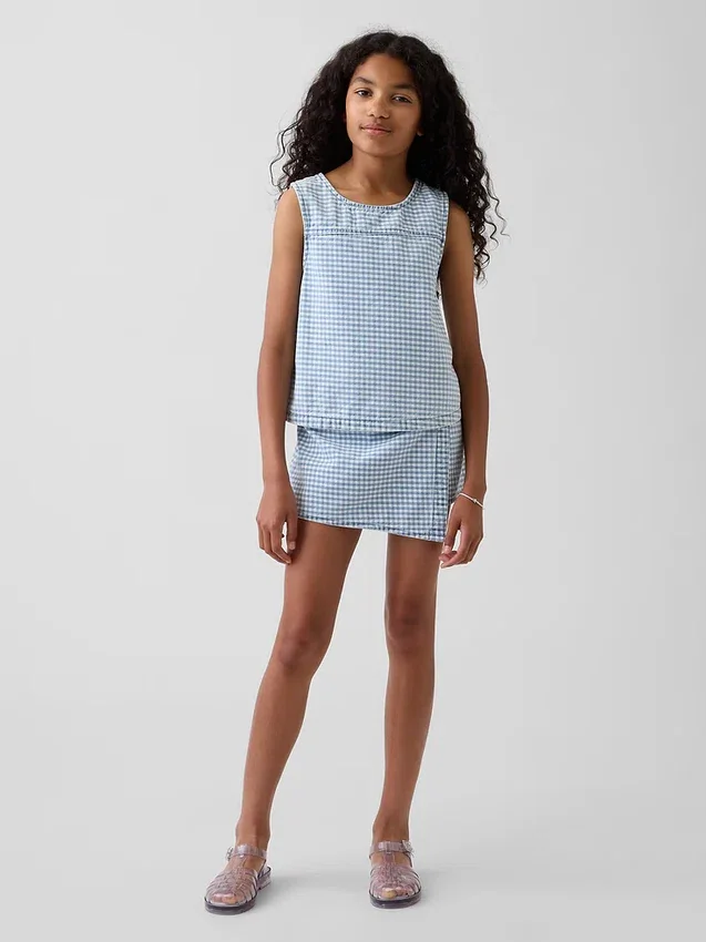 Camiseta sin mangas de denim a cuadros vichy para niños