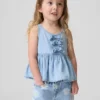 Camiseta sin mangas de denim con lazo para bebés y niños pequeños