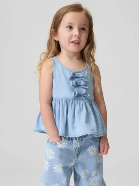 Camiseta sin mangas de denim con lazo para bebés y niños pequeños