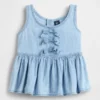 Camiseta sin mangas de denim con lazo para bebés y niños pequeños