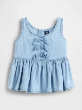 Camiseta sin mangas de denim con lazo para bebés y niños pequeños