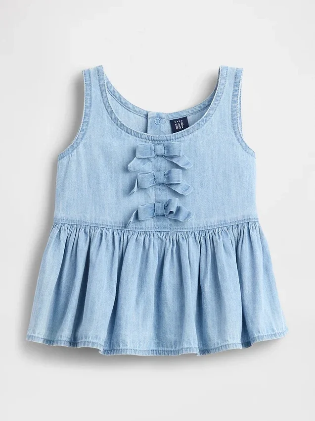 Camiseta sin mangas de denim con lazo para bebés y niños pequeños