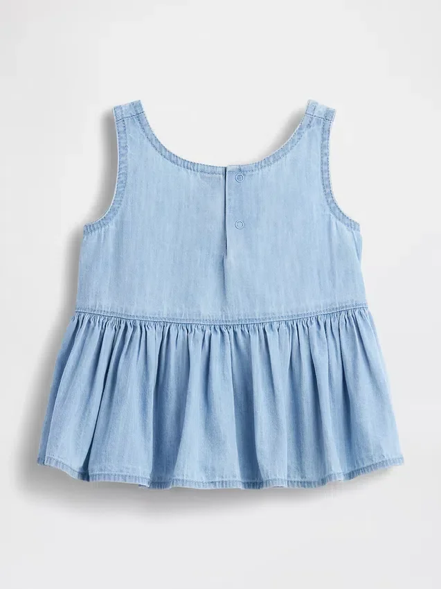 Camiseta sin mangas de denim con lazo para bebés y niños pequeños