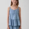 Camiseta sin mangas de denim con volantes para niños