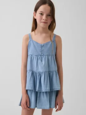 Camiseta sin mangas de denim con volantes para niños