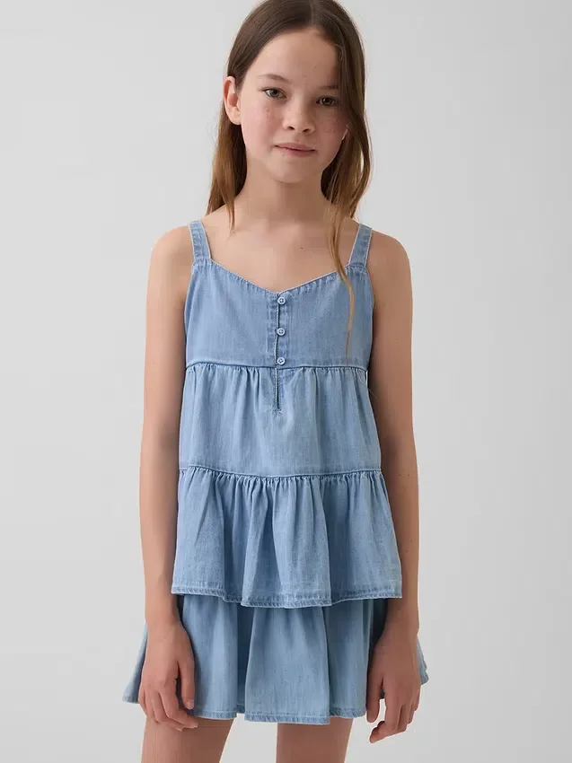 Camiseta sin mangas de denim con volantes para niños