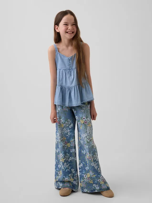 Camiseta sin mangas de denim con volantes para niños