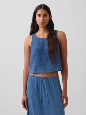 Camiseta sin mangas de denim de gasa de algodón