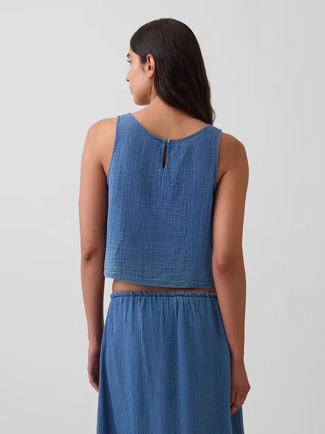 Camiseta sin mangas de denim de gasa de algodón