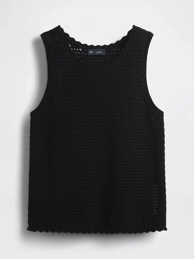 Camiseta sin mangas de ganchillo 100 % algodón