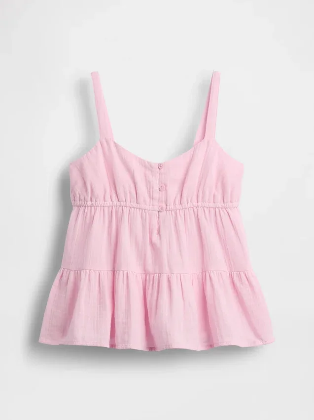 Camiseta sin mangas de gasa de algodón para niños con volantes