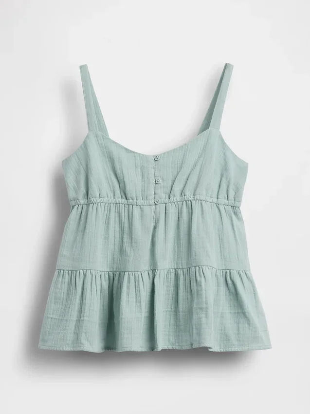 Camiseta sin mangas de gasa de algodón para niños con volantes