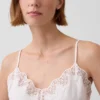 Camiseta sin mangas de mezcla de lino con ribete de encaje