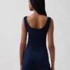Camiseta sin mangas de pijama tipo Henley con encaje de canalé fino