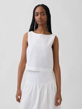Camiseta sin mangas de popelín con cuello barco