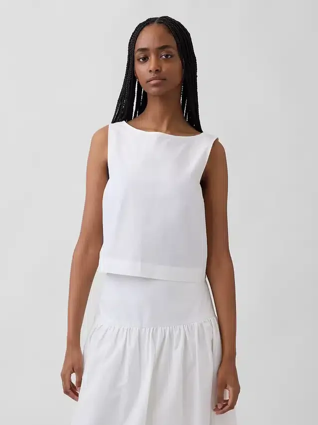 Camiseta sin mangas de popelín con cuello barco