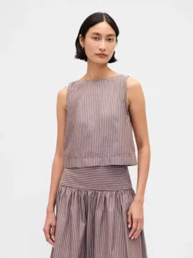 Camiseta sin mangas de popelín con cuello barco
