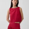 Camiseta sin mangas de popelín con cuello barco