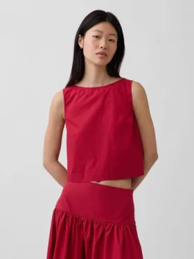 Camiseta sin mangas de popelín con cuello barco