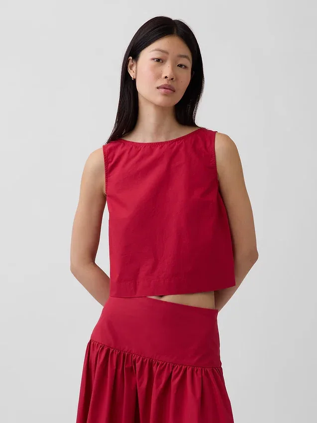 Camiseta sin mangas de popelín con cuello barco