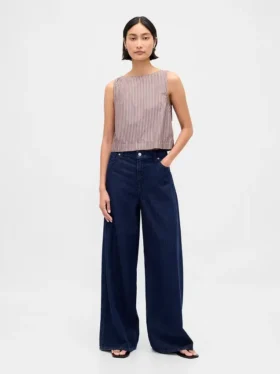 Camiseta sin mangas de popelín con cuello barco