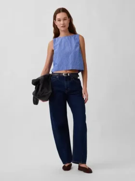 Camiseta sin mangas de popelín con cuello barco