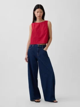 Camiseta sin mangas de popelín con cuello barco
