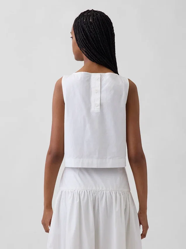 Camiseta sin mangas de popelín con cuello barco